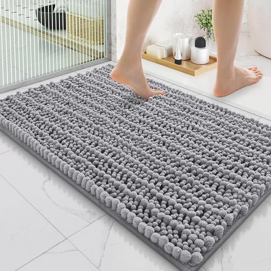 Smiry Bathroom Rugs 35X24, Extra Soft Rubber Backing Chenille Bath Mats | Grey Machine Washable Non Slip Quick Dry Bath Mats for Bathroom Floor, Tub, Shower, Home Decor Accessories
