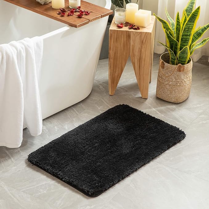 MIULEE Black Bathroom Rugs Set 2 Piece Soft Runner Bath Mats 24x44 Inch | Soft Absorbent Microfiber Bath Rugs, Non Slip, Quick Dry, Fluffy Bath Rugs for Bathroom Floor Tub Showers, Machine Washable