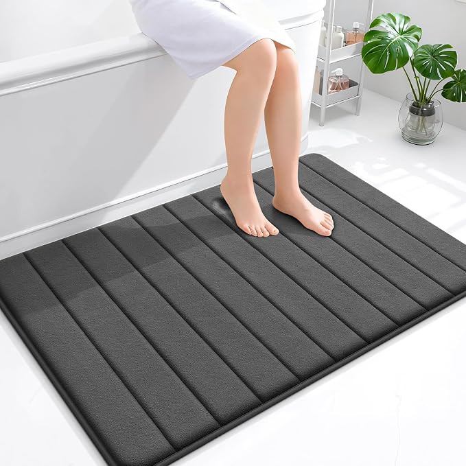 OLANLY Memory Foam Large Bath Mat 44x32, Super Soft Absorbent Bathroom Rugs | Black, Quick Dry Bath Rug, Machine Washable Shower Floor Mats, Bathmat Carpet for Bathroom Floor, Tub and Shower