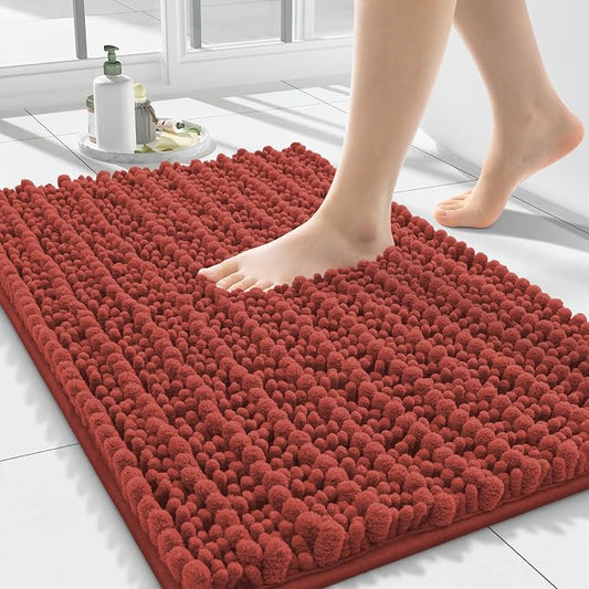 Smiry Bathroom Rugs 24X16, Extra Soft Rubber Backing Chenille Bath Mats | Maple Red Machine Washable Non Slip Quick Dry Bath Mats for Bathroom Floor, Tub, Shower, Home Decor Accessories