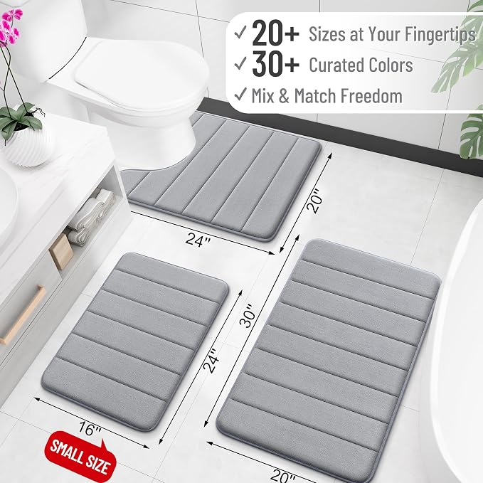 OLANLY Memory Foam Large Bath Mat 40x32, Super Soft Absorbent Bathroom Rugs | Grey, Quick Dry Bath Rug, Machine Washable Shower Floor Mats, Bathmat Carpet for Bathroom Floor, Tub and Shower