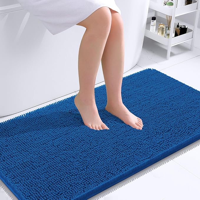 OLANLY Bathroom Runner Rugs 40x24, Extra Soft Absorbent Chenille Bath Rugs | Deep Navy Blue, Quick-Drying Rubber Backing, Machine Washable Long Bath Mat for Bathroom Floor, Tub and Shower, Home Decor