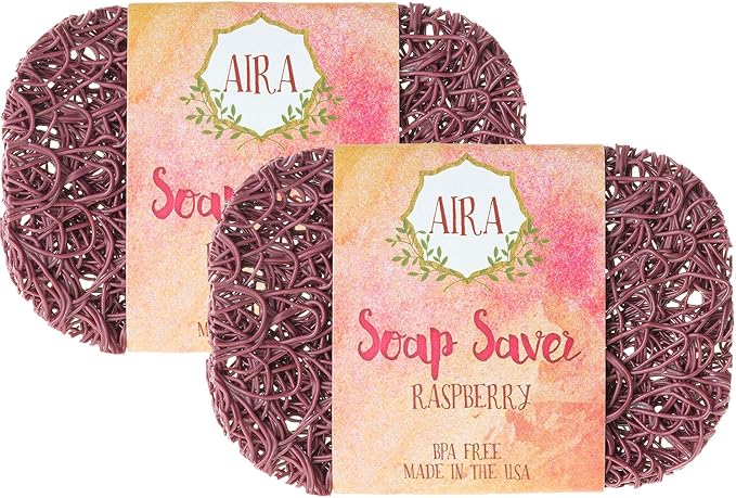 Aira Soap Saver - Soap Dish & Holder - BPA Free Shower & Bath Holder - Drains Water, Circulates Air - Easy to Clean, Fits All Dish Sets - Raspberry Two Pack