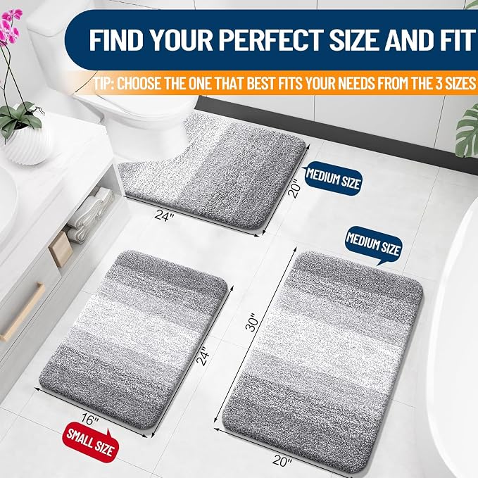 OLANLY Large Bathroom Rugs 50x30, Extra Soft Absorbent Microfiber Bath Rugs | Light Grey, Non-Slip Quick-Drying Rubber Backing, Washable Plush Bath Mat for Floor, Tub and Shower, Home Decor Accessories