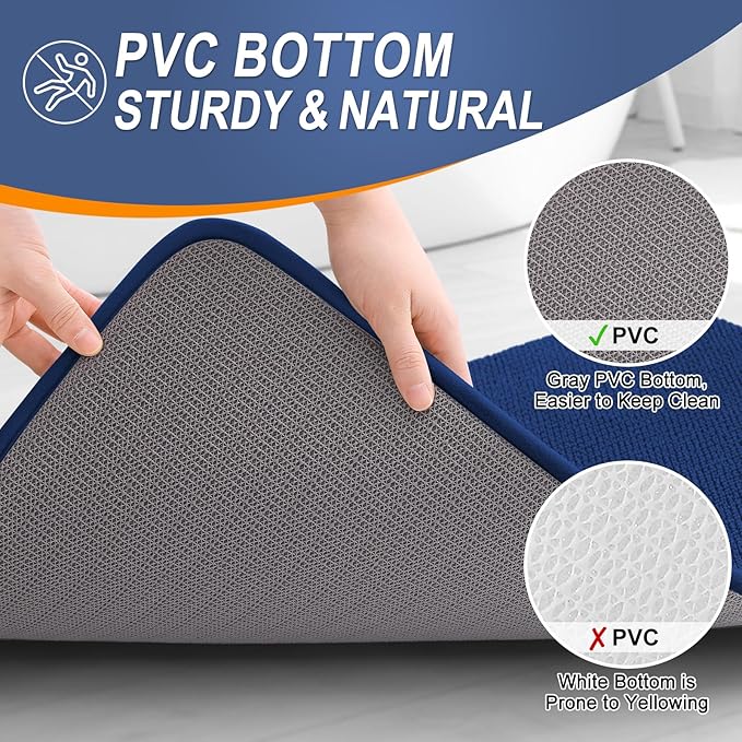 OLANLY Thick Memory Foam Large Bathroom Rug 47x32, Absorbent Bath Mat, Navy | Soft Quick Dry Bath Rugs, Non-Slip Carpet, Machine Washable Mat for Bathroom Floor, Tub and Shower, Home Decor Accessories