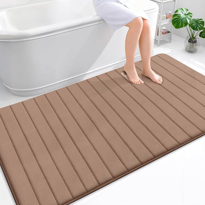 OLANLY Memory Foam Large Bath Mat 70x46, Super Soft Absorbent Bathroom Rugs | Mocha, Quick Dry Bath Rug, Machine Washable Shower Floor Mats, Bathmat Carpet for Bathroom Floor, Tub and Shower
