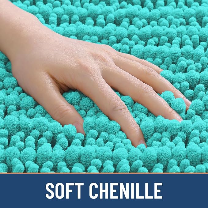 Smiry Bathroom Rugs 44X24, Extra Soft Rubber Backing Chenille Bath Mats | Turquoise Machine Washable Non Slip Quick Dry Bath Mats for Bathroom Floor, Tub, Shower, Home Decor Accessories