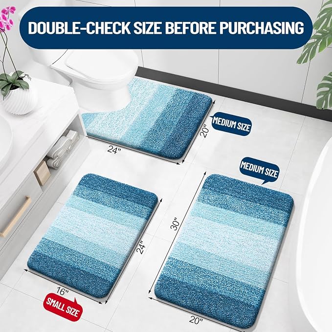OLANLY Luxury Toilet Rugs U-Shaped 24x20, Soft Absorbent Microfiber Mat | Peacock Blue, Non-Slip Quick-Drying Rubber Backing, Washable Plush Contour Bath Mat for Toilet Base, Home Decor Accessories