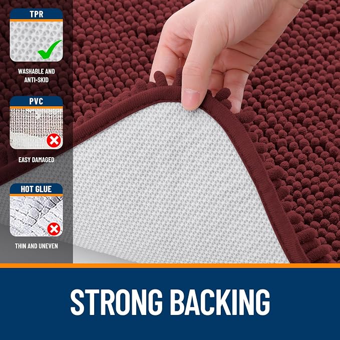 OLANLY Toilet Rugs U-Shaped 24x20, Soft Absorbent Chenille Contour Rugs | Andorra Red-Brown, Quick-Drying Rubber Backing, Washable Non-Slip Shaggy Bathroom Mat for Toilet, Home Decor Accessories