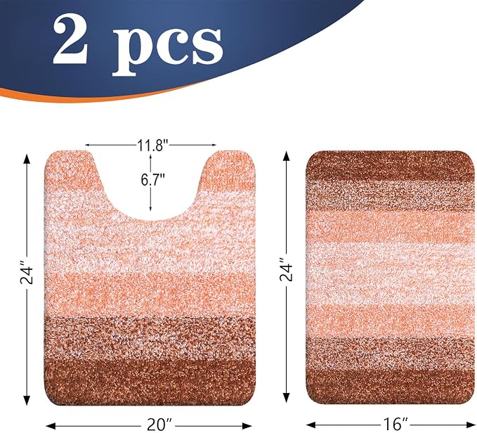 OLANLY Micorfiber Bathroom Rug Set 2 Piece, 24"x16"+U-Shaped 24"x20" | Orange, Soft Absorbent Bath Mats and Contour Toilet Rug, Non-Slip, Machine Wash Dry, Plush Shaggy Bath Mats for Bathroom