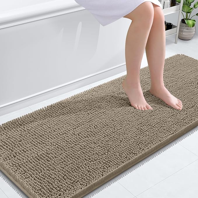 OLANLY Bathroom Runner Rugs 59x24, Extra Soft Absorbent Chenille Bath Rugs | Warm Taupe, Quick-Drying Rubber Backing, Washable Long Bath Mat for Bathroom Floor, Tub and Shower, Home Decor Accessories
