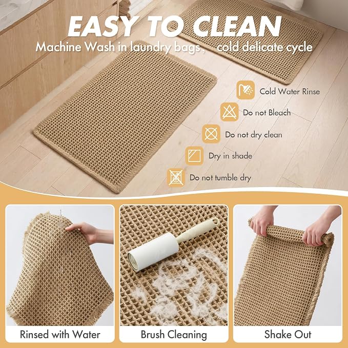 MIULEE Set of 2 Waffle Bathroom Runner Rugs Brown 2'x5'(24"x60") | Non Slip, Super Absorbent, Washable, Ultra Soft, Boho Bath Mats for Bathroom Hallway Bedroom Laundry Room Kitchen