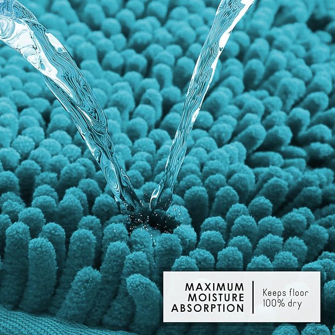 Hearth & Harbor Bathroom Rugs, Chenille Bath Mat - Machine Washable Bath Mats for Bathroom Non-Slip Backing Rubber, Quick Dry Bathroom Mat - Teal 24x36