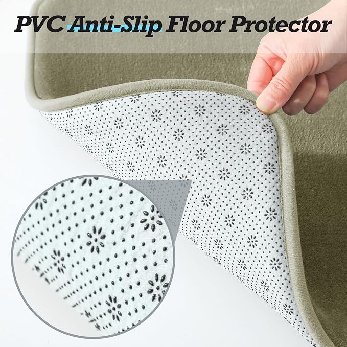 Bathroom Rugs Sets 3 Piece, Non-Slip & Quick Dry Bath Mat Set, Ultra Soft Velvet Bath Rugs for Bathroom, Toilet and Shower Floor, Olive Green