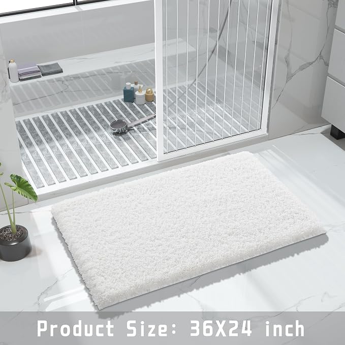 Yimobra Bathroom Rugs Non Slip Washable 36X24, Ultra Soft and Water Absorbent Bath Mats, Plush Fluffy Shower Mat Outside, Luxury Microfiber Thick Carpet Matts for Bathroom Floor/Tub, Off White