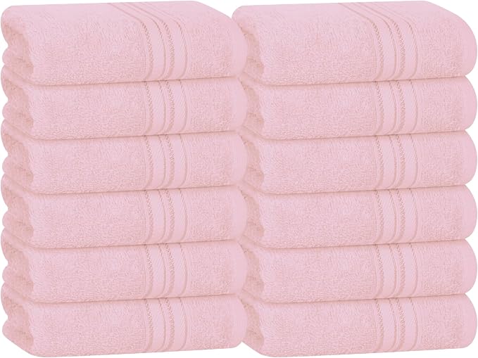 BOUTIQUO Ultra Soft Cotton Washcloths, Contains 12 Piece Face Cloths 12x12 inch, Ideal for Everyday use Face Towels, Compact & Lightweight Multi Purpose Washcloths - Pink