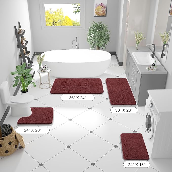 OLANLY Bathroom Runner Rugs 44x24, Soft Absorbent Chenille Bath Rugs, Rubber Backing Quick Dry, Machine Washable Long Bath Mats for Bathroom, Tub and Shower, Home Decor Accessories, Andorra Red-Brown | Andorra Red-Brown, Quick-Drying Rubber Backing, Ma...