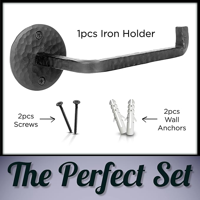 Handmade Wrought Iron Toilet Paper Holder - Rustic Wall Mount Holder for Bathroom - Farmhouse, Vintage & Industrial Style - Antique Black Iron Tissue Roll Holder