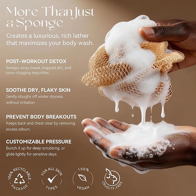 CORATED Authentic African Net Sponge with Knots, Shower Loofah Bath Sponge | Exfoliating Body Scrubber for Women and Men Daily Use Body Care, Travel Portable, Durable Bath Accessories for Bathroom