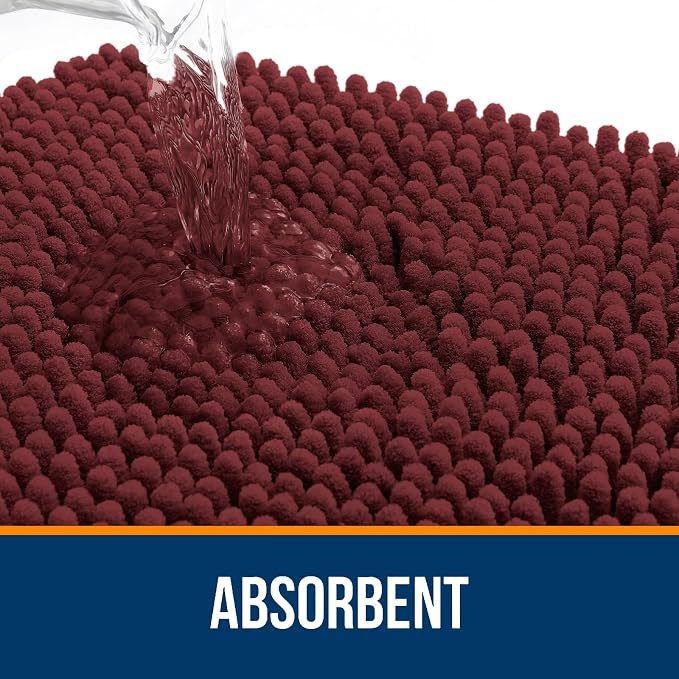 OLANLY Small Bathroom Rugs 24x16, Soft Absorbent Chenille Bath Rugs, Rubber Backing Quick Dry, Machine Washable Bath Mats for Bathroom Floor, Tub and Shower, Home Decor Accessories, Andorra Red-Brown | Andorra Red-Brown, Quick-Drying Rubber Backing, Wa...