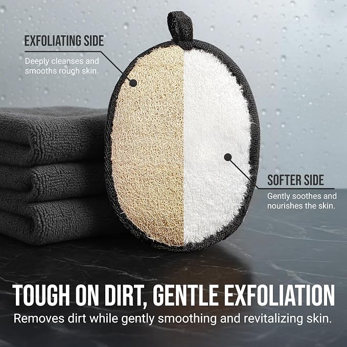 SERRENTO Loofah Body Scrubber, Shower Loofah for Men, Luffa Sponge 2PCS | Made from natural Egyptian luffa fibers to gently exfoliate skin and leave your body feeling clean and refreshed