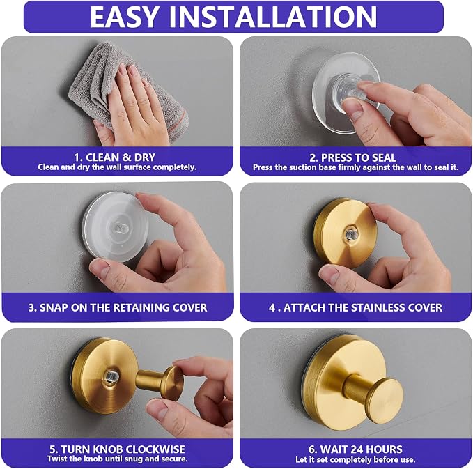 Suction Cup Hooks for Shower, Wreath Hangers for Front Door, Glass Door & Window - Strong Towel, Bath Robe, Loofah Hook Holder for Hanging up to 15 lbs - Waterproof (Gold, 2 Pack)