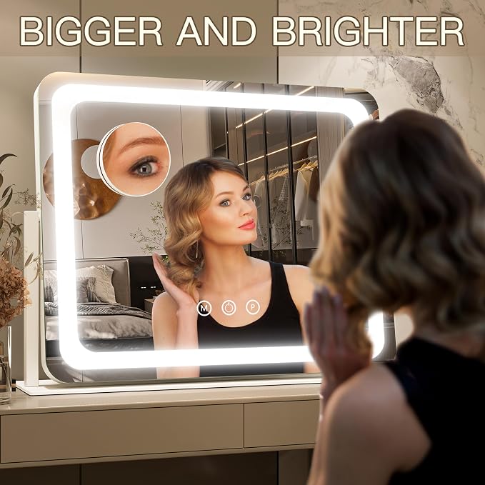 FENNIO Vanity Mirror with Lights 22''x17'' Makeup Mirror with Lights,Vanity Mirror Touch Screen with 3-Color Lighting,Dimmable,for Vanity Desk Tabletop