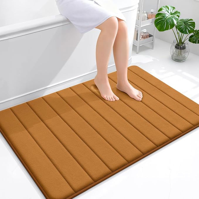 OLANLY Memory Foam Large Bath Mat 44x32, Super Soft Absorbent Bathroom Rugs | Ochre, Quick Dry Bath Rug, Machine Washable Shower Floor Mats, Bathmat Carpet for Bathroom Floor, Tub and Shower