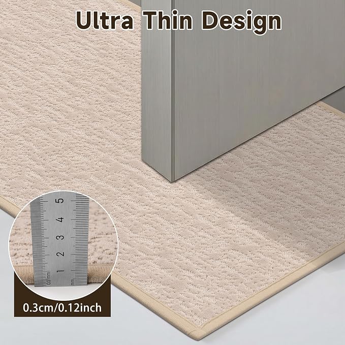 Pauwer Bathroom Rugs Sets 3 Piece, Ultra Thin Bath Mat Set, Beige | Non Slip Washable, Quick Dry, Super Absorbent, U-shaped Contour Toilet Rug, Low Pile, For Floor Sink Shower Room