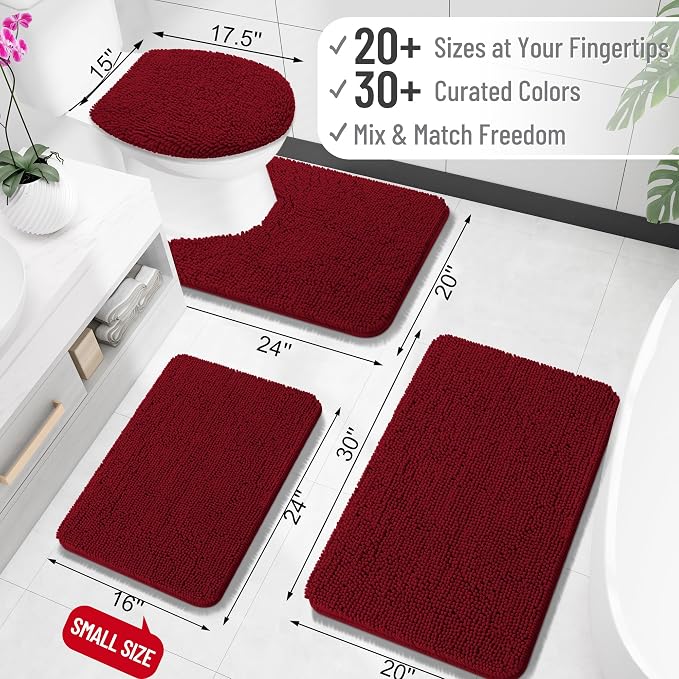 OLANLY Large Bathroom Rugs 50x30, Extra Soft Absorbent Chenille Bath Rugs | Burgundy, Quick-Drying Rubber Backing, Machine Washable Bath Mat for Bathroom Floor, Tub and Shower, Home Decor Accessories