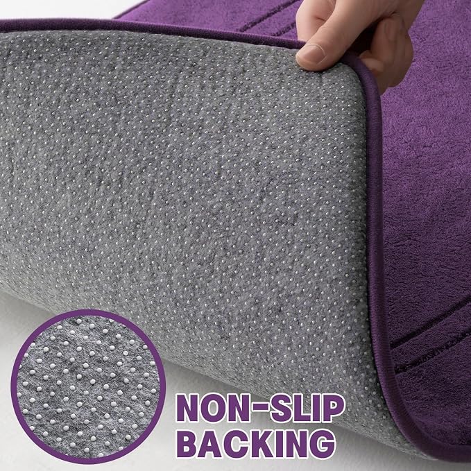 YIHOUSE Memory Foam Bath Mat Set, Bathroom Rugs Sets 3 Pieces, Non Slip Bath Mats for Bathroom, Super Soft and Water Absorbent Bath Rug Set, Machine Washable U Shape Toilet Rug,Purple