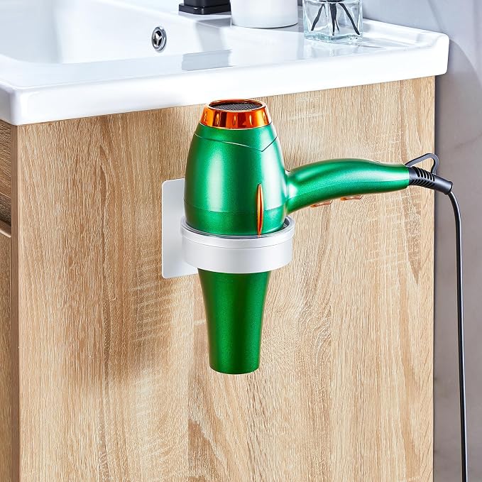 Blow Dryer Holder Wall Mounted, hairdryer holder for bathroom, Blow Dryer Organizer, hair tool organizer wall mount, Adhesive Hair Dryer Storage for Bathroom Barber Shop (White)