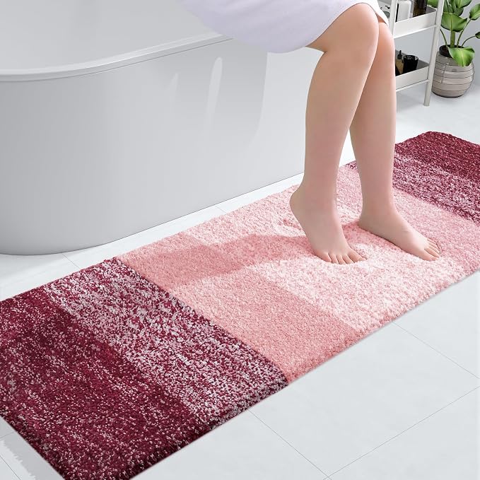 OLANLY Bathroom Runner Rug 59x20, Extra Soft Absorbent Microfiber Bath Rugs | Red, Non-Slip Quick-Drying Rubber Backing, Machine Washable Long Bath Mat for Floor, Tub and Shower, Home Decor Accessories