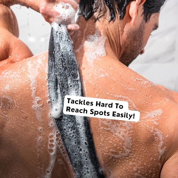 Extra Rough Exfoliating Washcloth, Extreme Body & Back Scrubber for Shower | Extra Long, Hygienic Exfoliator Wash Cloth, Men or Women, 2 Count Pack, 1 Black & 1 Grey Color, Bye Bye Loofah