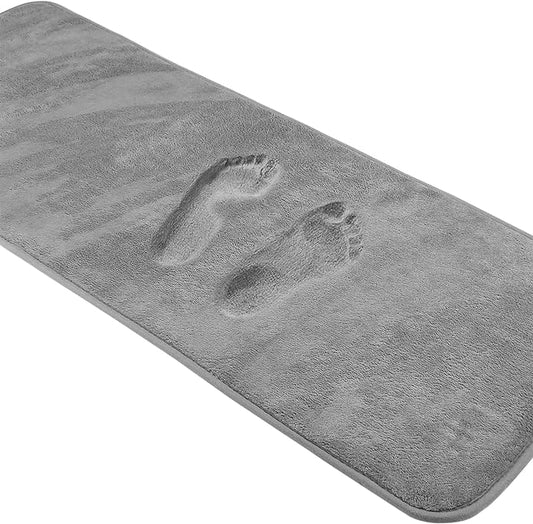 Long Bathroom Runner Rug Narrow Skinny Thin Bath Mat Non Slip Washable Grey | Memory Foam Microfiber Bathroom Carpet Soft Absorbent Bathrug,16" x 47"
