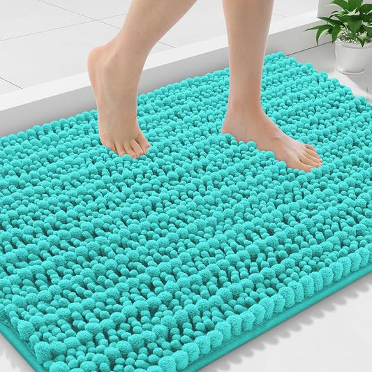 Smiry Bathroom Rugs 36X24, Extra Soft Rubber Backing Chenille Bath Mats | Turquoise Machine Washable Non Slip Quick Dry Bath Mats for Bathroom Floor, Tub, Shower, Home Decor Accessories