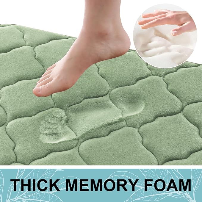 OLANLY Memory Foam Bath Mat Rug 47x24, Ultra Soft Bathroom Rugs, Sage Green | Thick Absorbent Carpet, Non-Slip Backing, Machine Washable, for Bathroom Floor, Tub, Shower and Home Decor Accessories