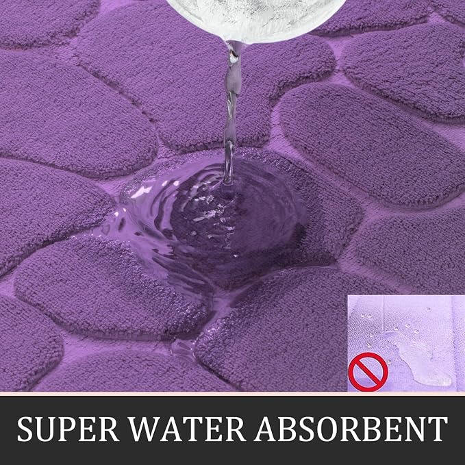 YIHOUSE Bathroom Rugs Mat Set, Memory Foam Bath Mat 2 Piece Purple | 17x24&20x46, Non Slip, Water Absorbent, Washable, Bath Mat For Bathroom, Sink and Toilet