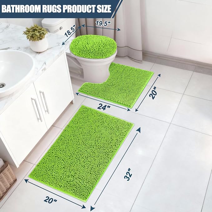 Bathroom Rugs Sets 3 Piece with Toilet Seat Cover 19.5"x 18.5" | Machine Washable Bath Rug Set with Tpr Non Slip Rubber Backing Solid Bath Mat Set for Luxury Bathroom Decoration