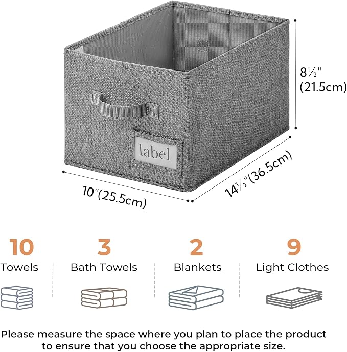 GRANNY SAYS Storage Basket for Shelves, Closet Clothes Bins with Label Holders, Fabric Storage Bins, Clothes Storage and Organizers, Dark Gray, Medium, 3-Pack