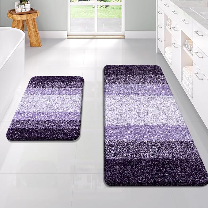 OLANLY Micorfiber Bathroom Rug Set 2 Piece, 47"x20"+24"x16" | Violet, Soft Absorbent Bath Rug Set, Non-Slip, Machine Wash Dry, Plush Shaggy Bath Mats for Bathroom