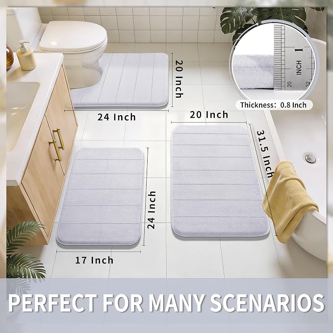 Yimobra Memory Foam Bath Mat, Super Soft Absorbent Bathroom Rug Non Slip 31.5x20 Inch, Quick Dry, Machine Washable Floor Carpet for Tub Shower, Home Decor Accessories, White