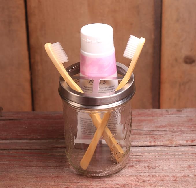 Jarmazing Products Mason Jar Toothbrush Holder - with 16 Ounce Ball Mason Jar – Made from Rust-Proof Stainless Steel - Two Pack