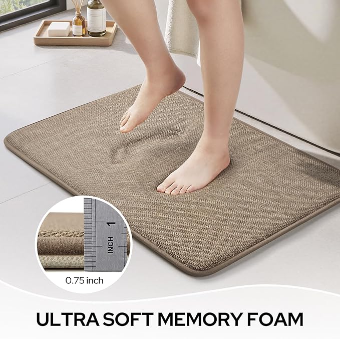HOMEIDEAS Memory Foam Bathroom Rugs Set of 2, Beige 24"x17"+32"x20" | Ultra Absorbent Quick Dry Bath Mats with Non Slip PVC Backing, Machine Washable, Ideal for Bath Floor, Shower and Tub