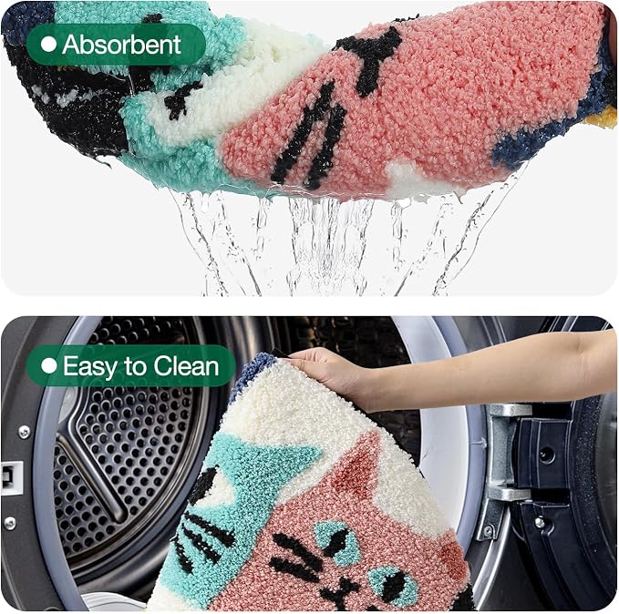LUMI Cute Cat Bathroom Rug, Soft Absorbent Microfiber Bath Mat, Non-Slip for Kids Bathroom, Shower, Entryway, Bedroom, Machine Washable, Kawaii Cat Floor Mat, 20"x32"