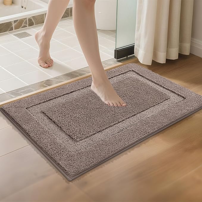 SHACOS Soft Microfiber Bathroom Rugs Set of 2 Pieces, Coffee | 32x20 + 24x16, Absorbent Plush Bath Rugs, Non Slip Washable Shaggy Bath Mats, Fluffy Bathroom Runner Floor Mats Shower Rug