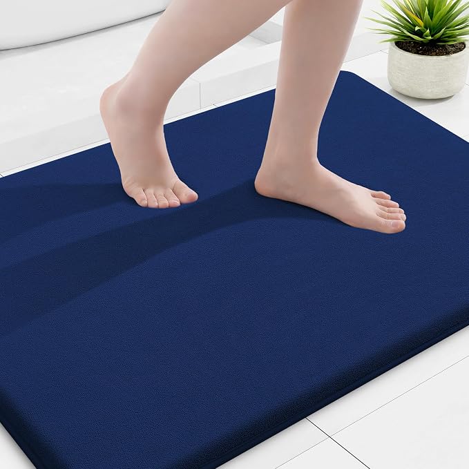 Smiry Memory Foam Bath Mat 36x24, Extra Soft and Absorbent Bathroom Rugs | Navy Blue, Quick Dry Machine Washable Non-Slip Bath Mat for Bathroom Floor, Shower and Tub