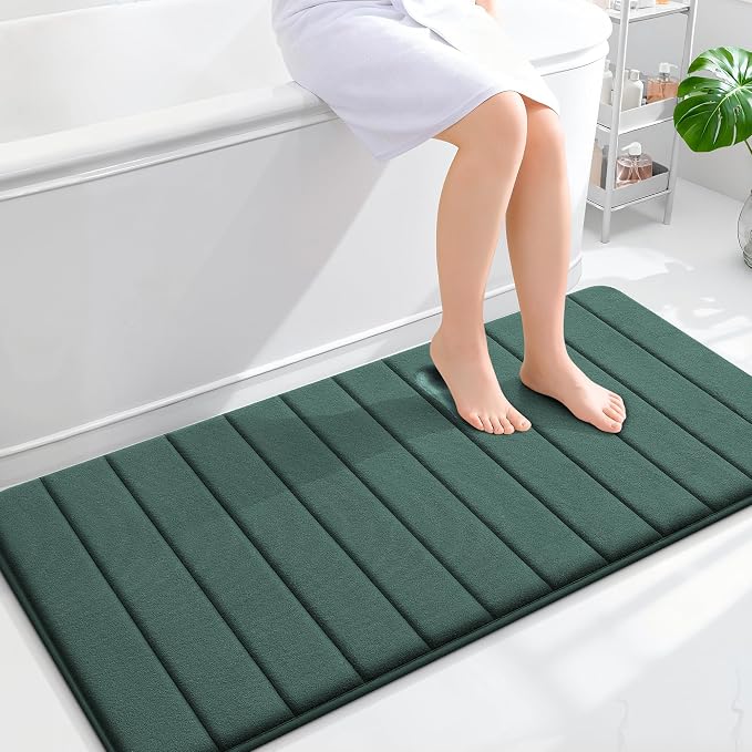 OLANLY Memory Foam Long Bathroom Rugs Runner 47x24, Super Soft Absorbent | Blackish Green, Quick Dry Bath Mat, Machine Washable Shower Floor Rugs, Bathmat Carpet for Bathroom Floor, Tub and Shower
