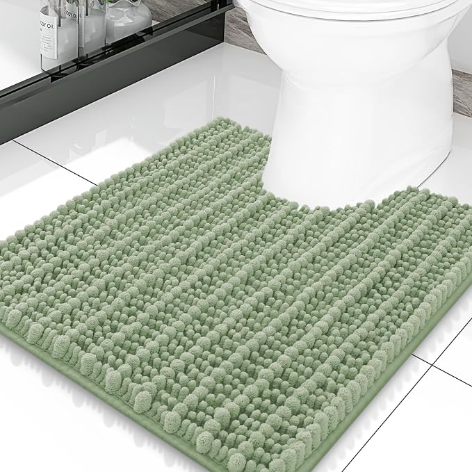 Smiry Bathroom Toilet Rugs U Shaped 20X20, Chenille Bath mats for Toilet | Sage Green Extra Soft Absorbent Non Slip Rubber Backing Contour Bath Rugs for Toilet, Machine Washable Contoured Bath Mats