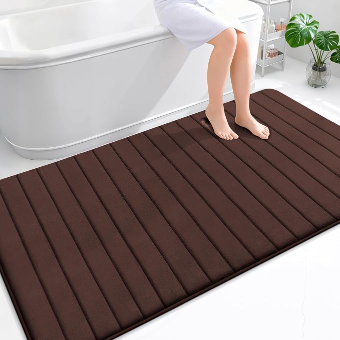 OLANLY Memory Foam Large Bath Mat 70x46, Super Soft Absorbent Bathroom Rugs | Brown, Quick Dry Bath Rug, Machine Washable Shower Floor Mats, Bathmat Carpet for Bathroom Floor, Tub and Shower